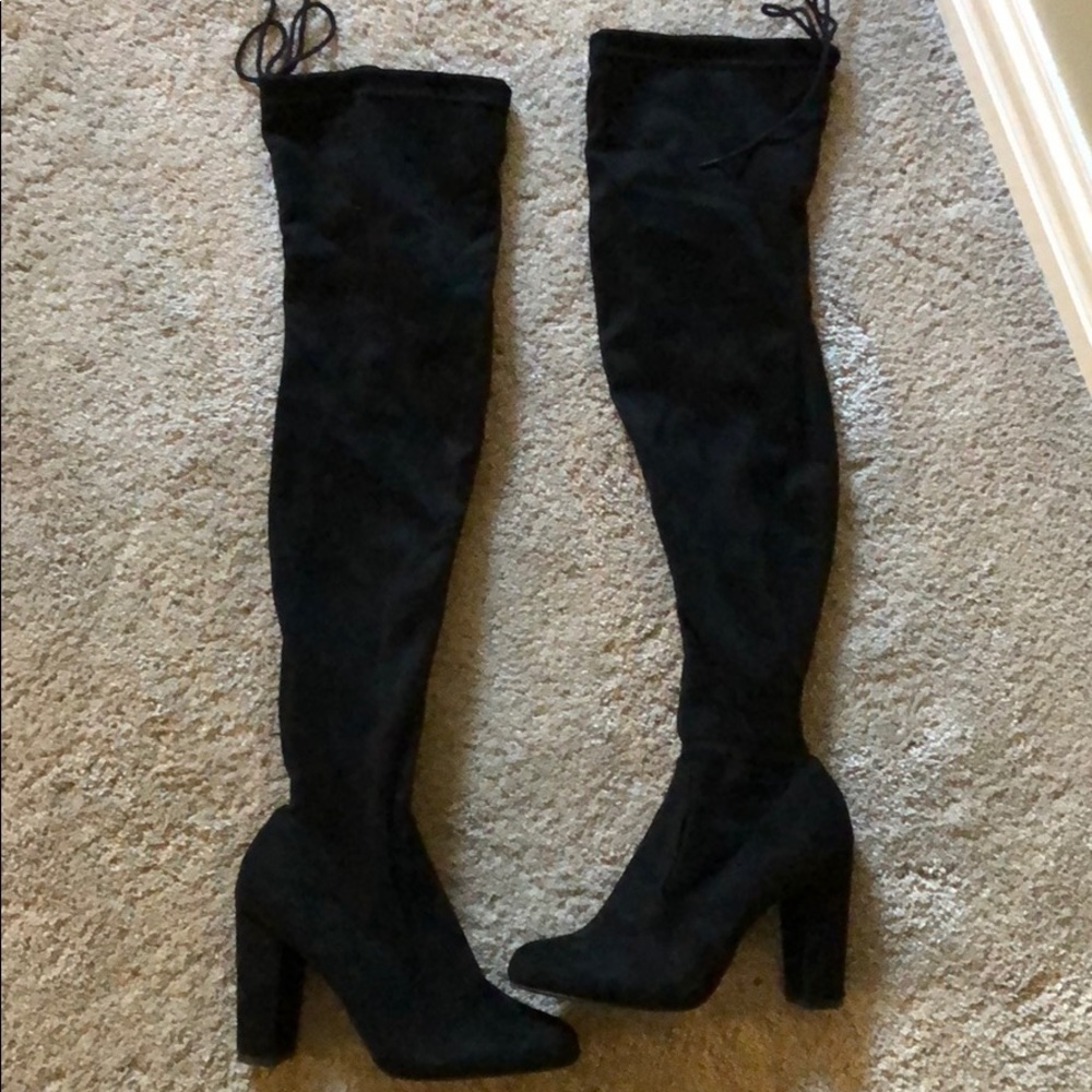 Lulu’s Black Over the Knee High Heeled Boots
